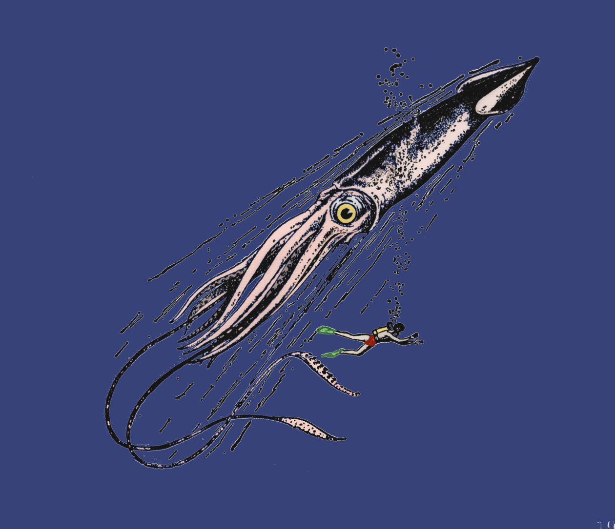 İnsan ölçeğinde dev bir kalamarın (Architeuthis) temsili. 19. yüzyıl by Unknown artist