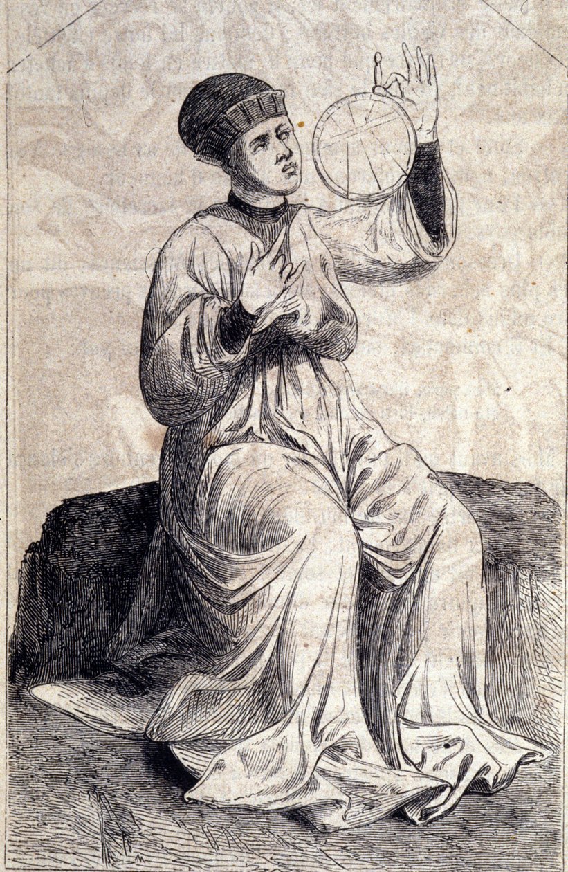 15. yüzyılda usturlap kullanan bir astrologun temsili. “” De machinis Bellicis” den gravür (Treat koltuk makineleri). by Unknown artist