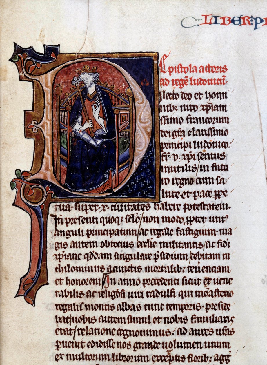 Fransa Kralı Saint Louis (veya Louis IX) (1214-1270) Temsil. Vincent de Beauvais (1190-1267), Dijon, Belediye Kütüphanesi tarafından “Tarihin Aynası”ndan (Speculuum Historiale) alınan minyatür by Unknown artist