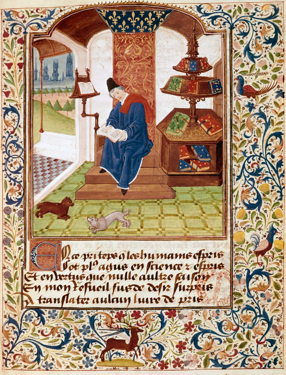 Ofisinde yazan yazarın temsili “Tüm erdemlerin çiçekleri” veya “Erdemlerin Tespih”inden Minyatür (Bayan 291) 1460 Musee Conde, Chantilly by Unknown artist