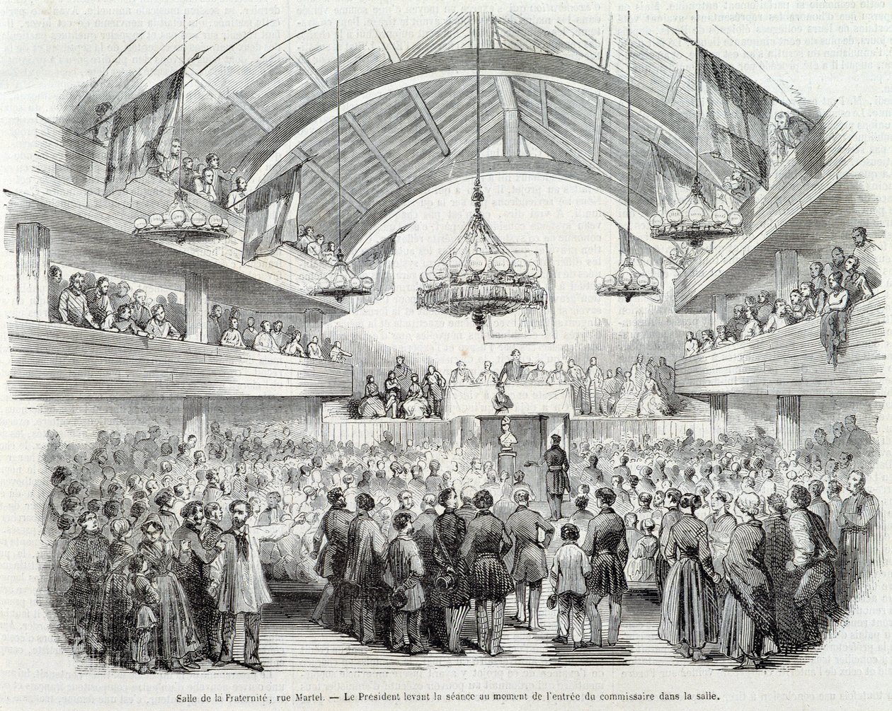 1848 Devrimi: Kardeşlik Salonu, Rue Martel, Başkan, odadaki Komiser'in girişindeki oturmayı erteledi by Unknown artist