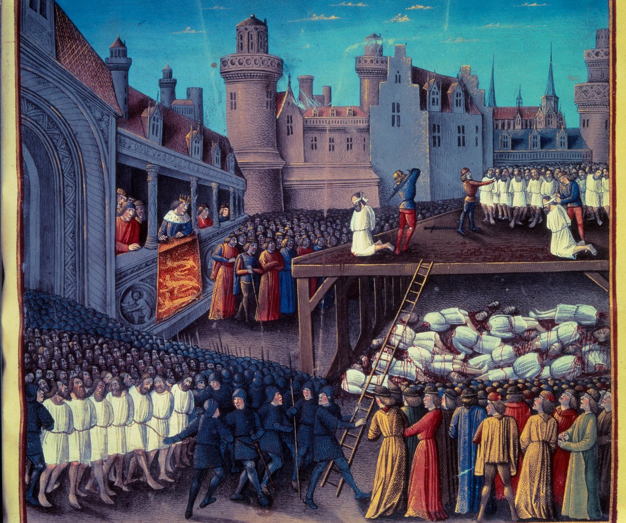 Richard Lion's Heart (1157-1199) 1191'de Üçüncü Haçlı Seferi'nde Türk (Müslüman) tutsakları tutuklattı. Sebastien Mamerot'un bir el yazmasının minyatürü by Unknown artist