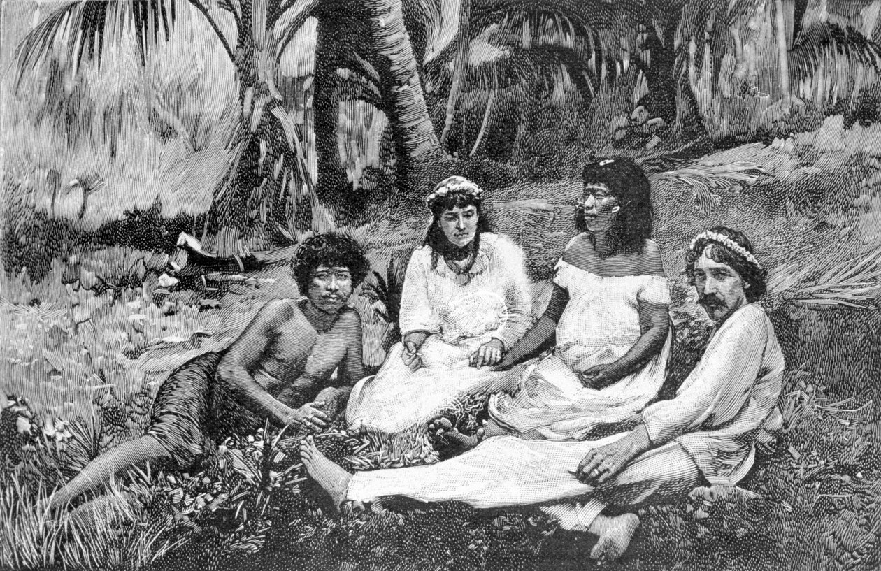 Robert Louis Stevenson (1850 - 1894) eşiyle birlikte Samoa