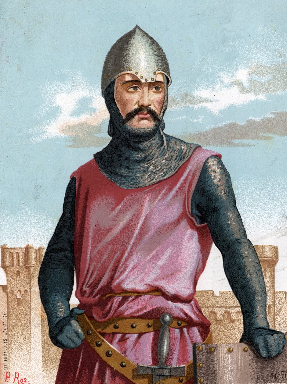 Rodrigo Dìaz de Vivar, Cid Campeador İspanyol Kahramanı (1043 - 1099) olarak bilinir. Gölgelerden sonra Mujeres ünlü Barselona 1877. by Unknown artist