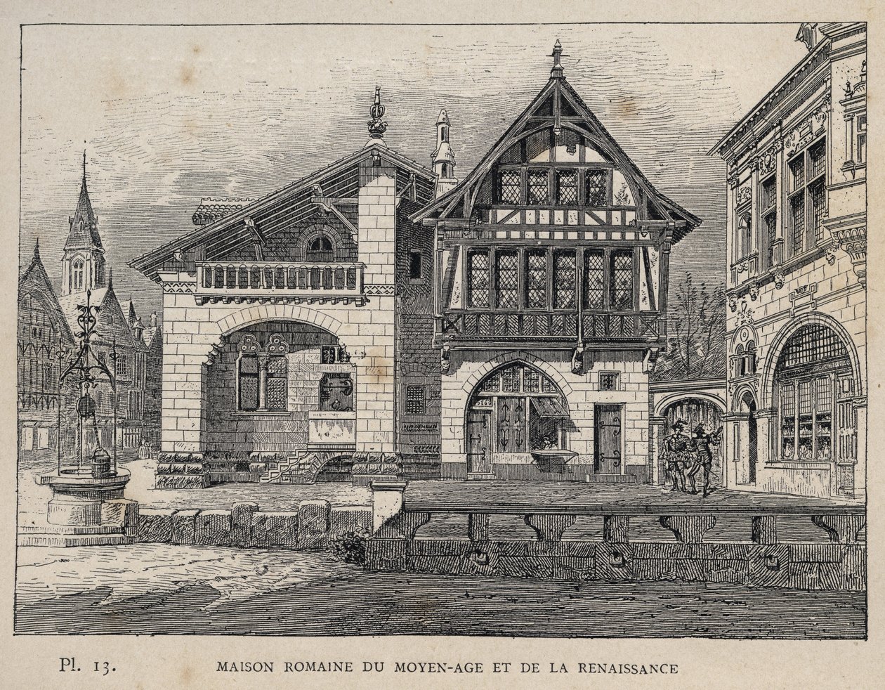 Orta Çağ ve Rönesans Roma evi - Bay Charles GARNIER tarafından 1889 Evrensel Sergisinde insan yerleşiminin tarihi içinde 1889 gravürü - Librairie centrale des beaux-arts Paris 1889 by Unknown artist