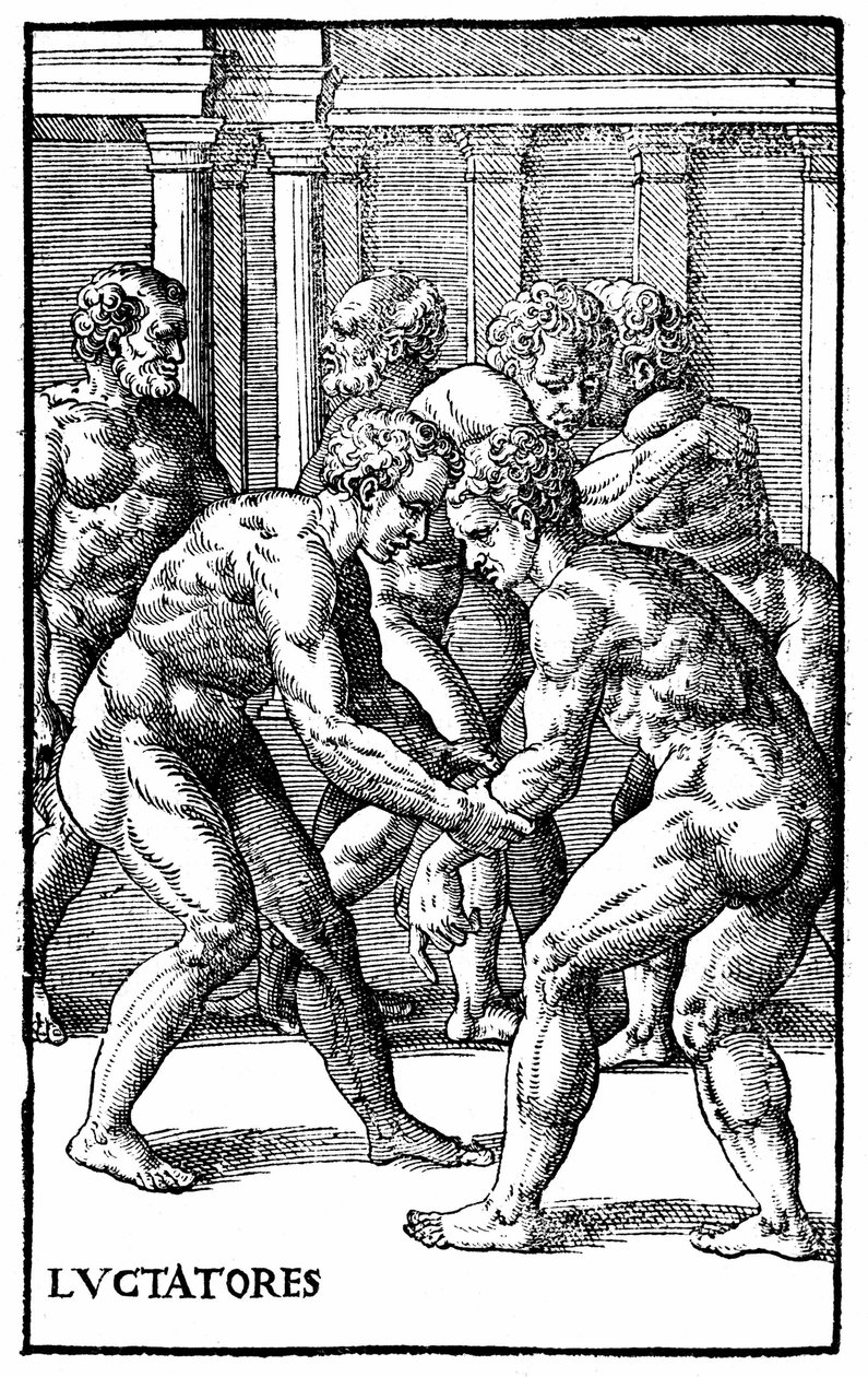 Romalı güreşçiler - "Hieronymi Mercurialis de Arte Gymnastica", Venedik baskısında by Unknown artist