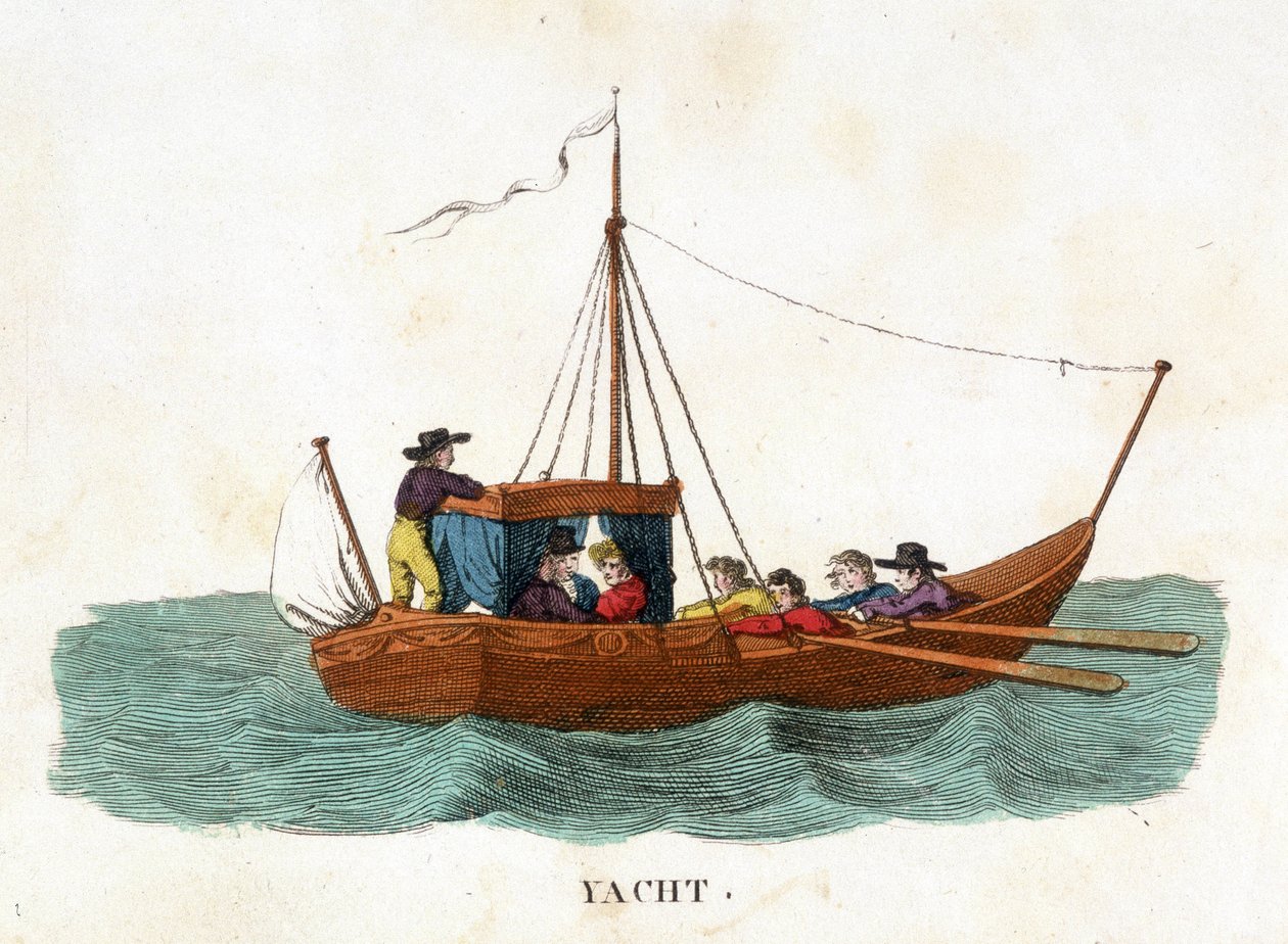 Bir yatta bir çiftin romantik yürüyüşü. by Unknown artist