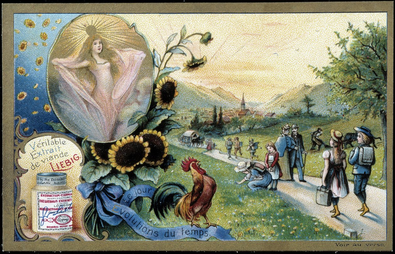 Gün doğumunu söyleyen horoz - kromo. Liebig, deb. 20. yüzyıl by Unknown artist