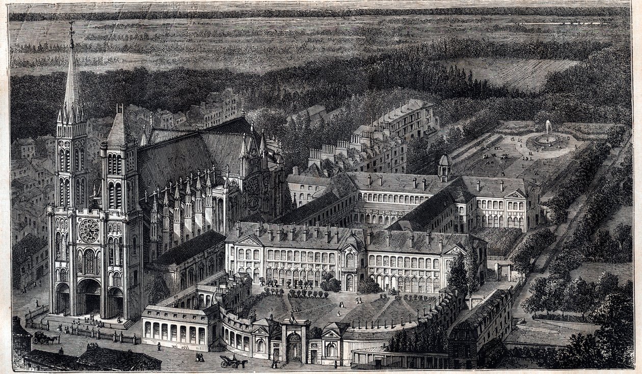 Saint-Louis Kraliyet Evi (Honor of Honor Eğitim Evi), Saint Denis Katedrali yakınında - 1867 civarında gravür by Unknown artist