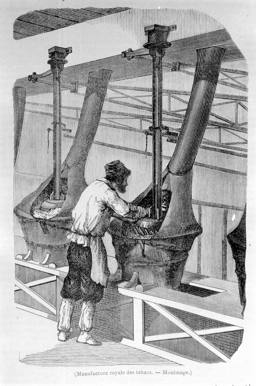 Kraliyet Tütün Fabrikası: tütün öğütme. 19. yüzyıl gravürü. by Unknown artist