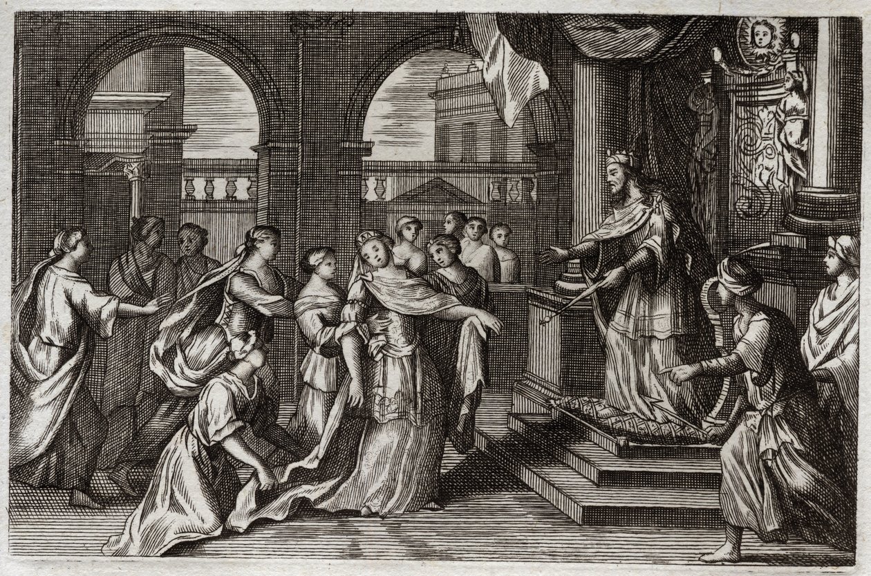 Royaumont İncil, Eski Ahit: Ester, halkını kendisini tehdit eden ölümden kurtarmak amacıyla Kral I. Xerxes