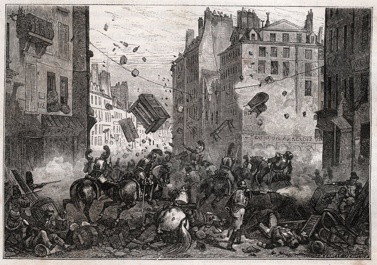 Trois-Glorieuses sırasında (Temmuz 1830) Rue Saint-Antoine - 1830 Devrimi 1830