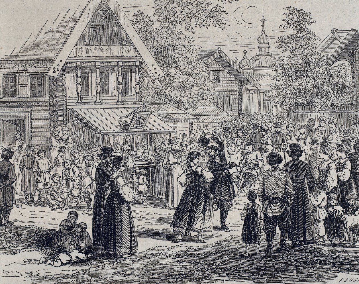Rusya (19. yüzyıl). Bir köyde parti. 1879 (gravür) by Unknown artist