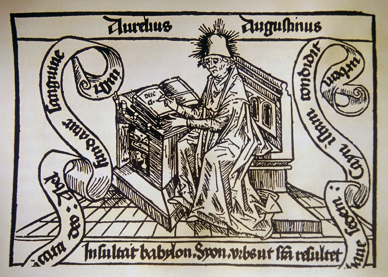 Aziz Augustine, Hippo'lu Aziz Augustine'in (354-430) “De civitate dei” (Tanrının Cite) adlı eserinden by Unknown artist
