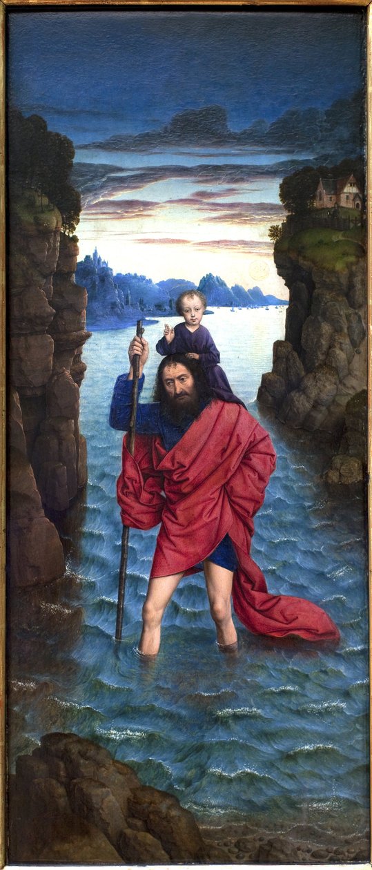 Aziz Christopher. Anonim resim, ahşap üzerine yağlı boya, ilkel by Unknown artist