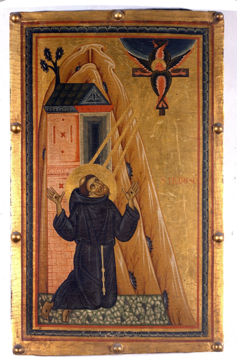 Stigmas ile Assies Aziz Francis. 13. yüzyıldan ahşap üzerine boyama. Floransa, Uffizi Galerisi. by Unknown artist