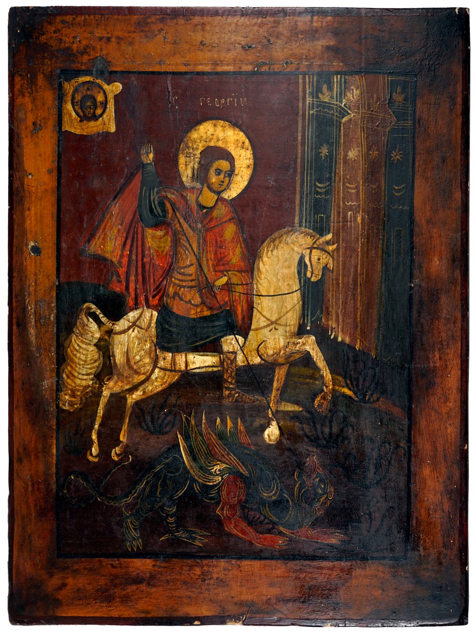 Aziz George ve ejderha, c. 1850 (panelde boya) by Unknown artist