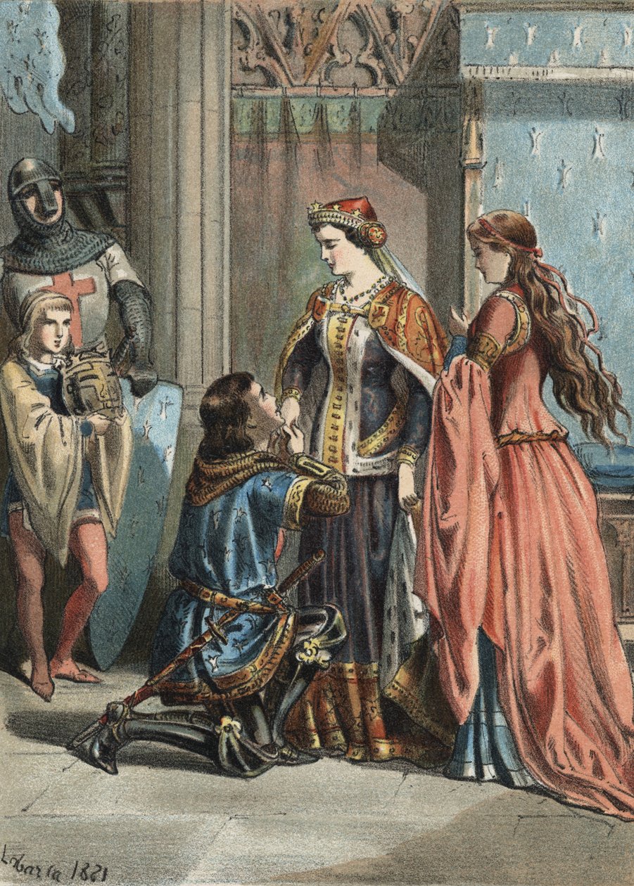 Saint Louis (1214-1270), Fransa kralı ve annesi Blanche de Castille (1188-1252). Molinas Hermanos editörleri Juan Justo Huguet tarafından “Güzellik Kültü”nde 1881 gravürü by Unknown artist
