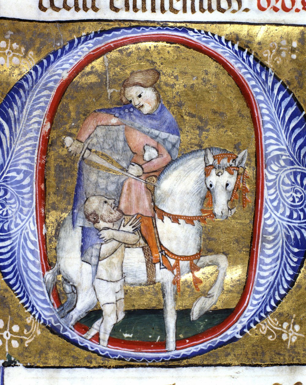 Aziz Martin, paltosunu 14. yüzyıldan kalma fakir bir minyatürle paylaşıyor. Biblioteca Nazionale Braidense, Milano. by Unknown artist