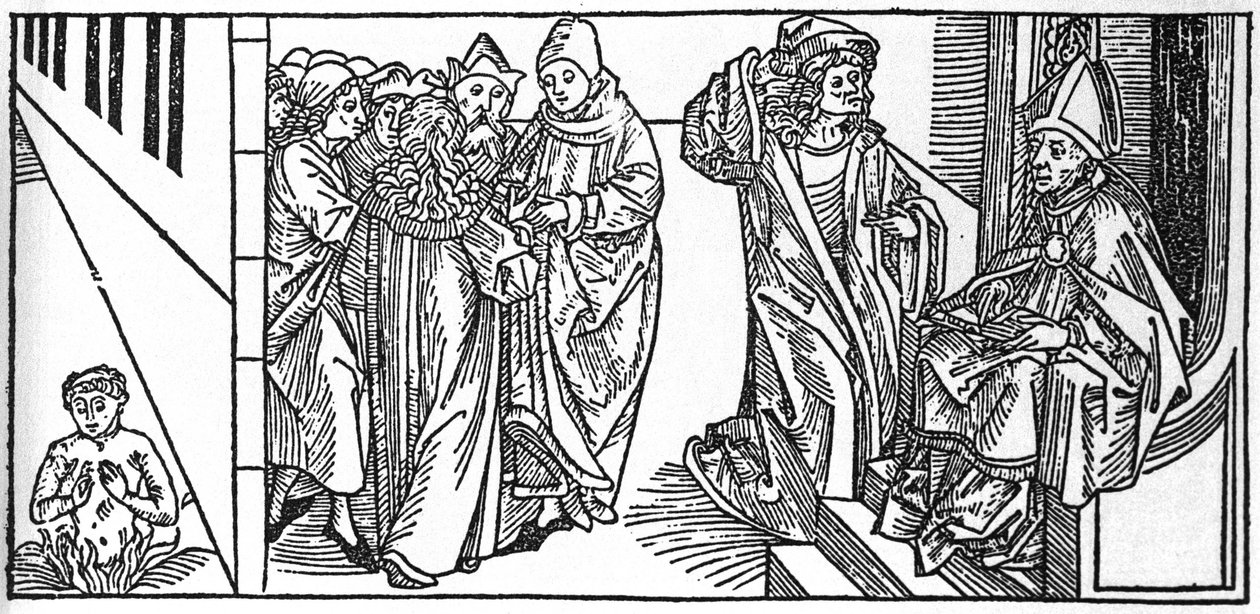 Aziz Severin. Voragine'li Jacobus (James) (1228-1298) tarafından yazılan “Azizlerin Yaşamları - yaz bölümü”nden (Azizin kitabı) gravür. Lübeck 1488. by Unknown artist