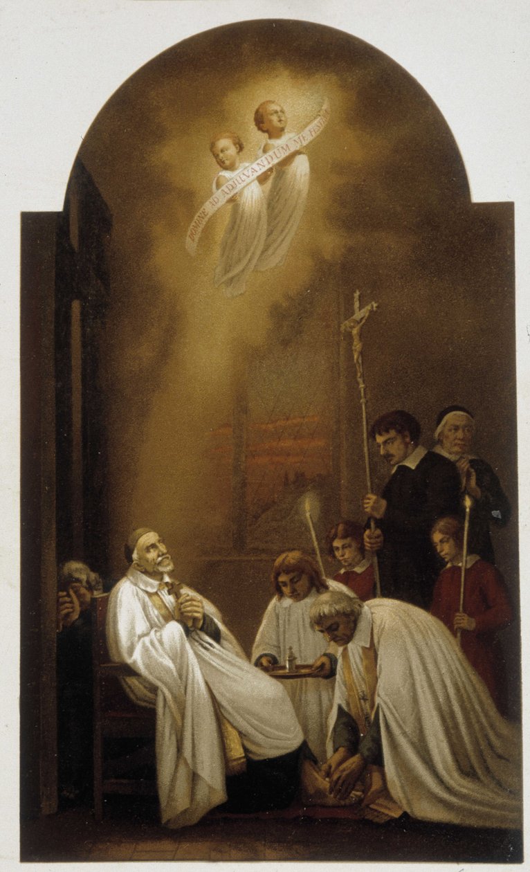 Saint Vincent de Paul, meleklerle esrime içinde - 19. yüzyıldan kalma bir tablodan. by Unknown artist