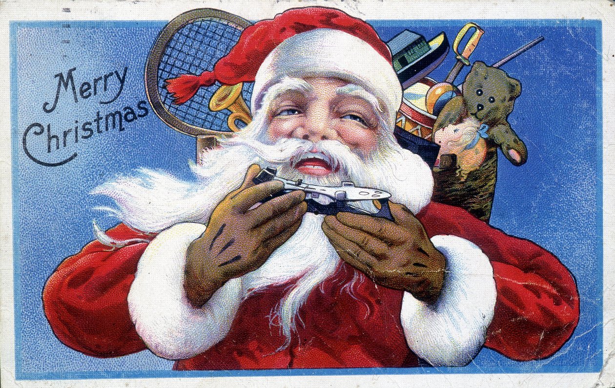 Noel Baba ve oyuncak başlığı - 19. yüzyılın sonlarında Amerikan kartpostalı by Unknown artist
