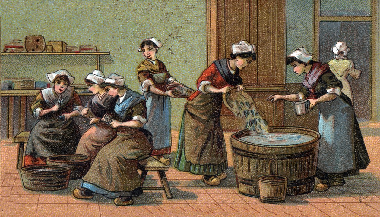 Sardalya endüstrisi: kesme kafaları, tuzlama. 19. yüzyılın sonlarında kromolitografi by Unknown artist