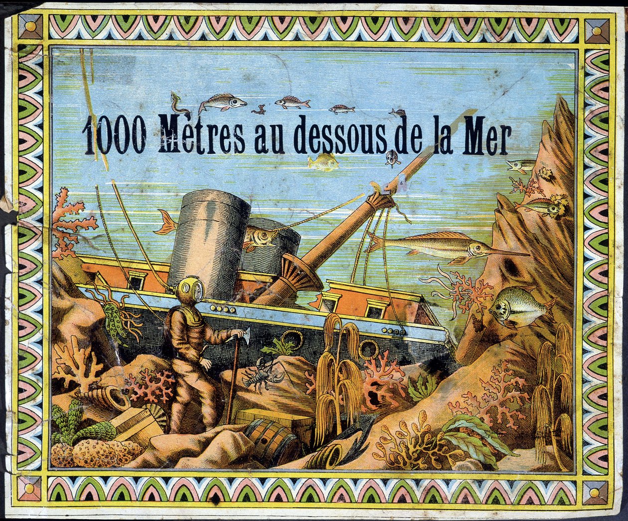 Scaphandler ve batık tekne - Jules Verne tarafından “” denizin 1000 metre altında”” by Unknown artist
