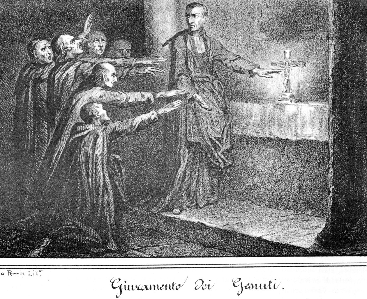 Yemin eden Cizvitleri gösteren sahne. 19. yüzyılın sonundan gravür. by Unknown artist