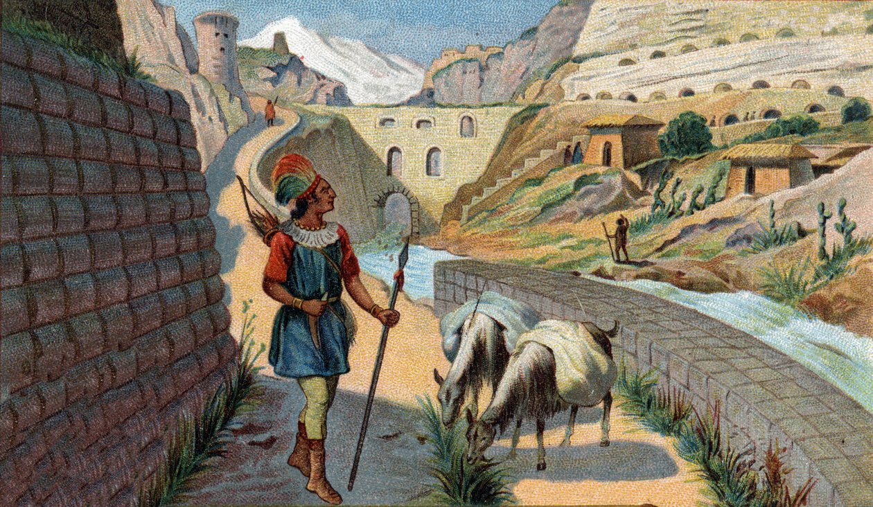 Kayıp Krallıkların Sahneleri: 19. Yüzyılın İnka Kromolitografisinden Chaussee. by Unknown artist
