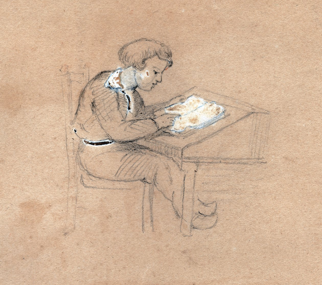 Okul çocuğu iş başında. (çizim, yaklaşık 1830) by Unknown artist