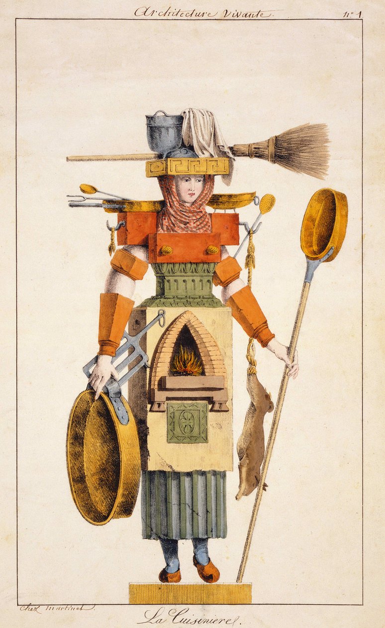 Esnafları temsil eden “Yaşayan Mimari” serisi: Soba. gravür 19. yüzyıl. by Unknown artist