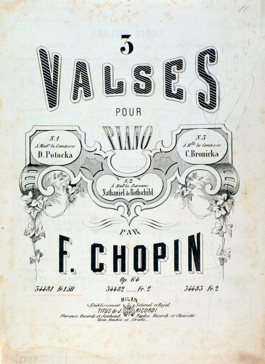 Piyano op için 3 vals için notalar. 64, Frederic Chopin tarafından (ön cephe) by Unknown artist