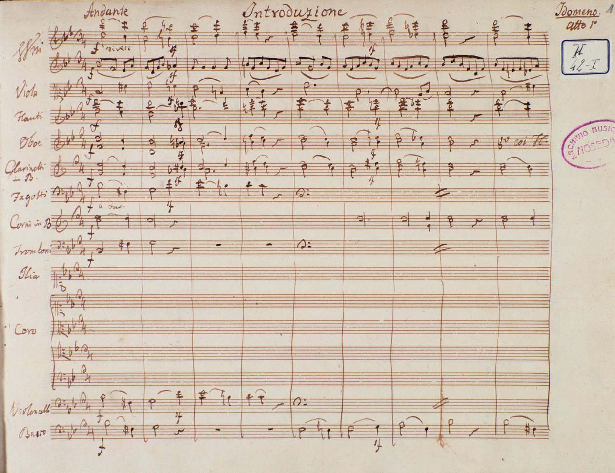 Girit kralı Idomenee için notalar sayfası, Mozart operası, Lichtenthal versiyonu (1843) by Unknown artist