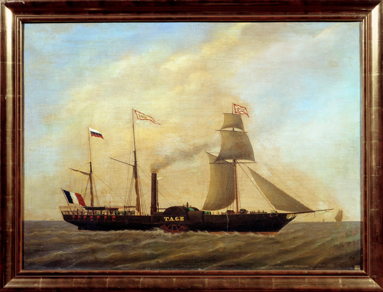 Tagus Anonim nehrinde bıçaklarla gemi. 19. yüzyıl Marsilya Deniz Müzesi by Unknown artist
