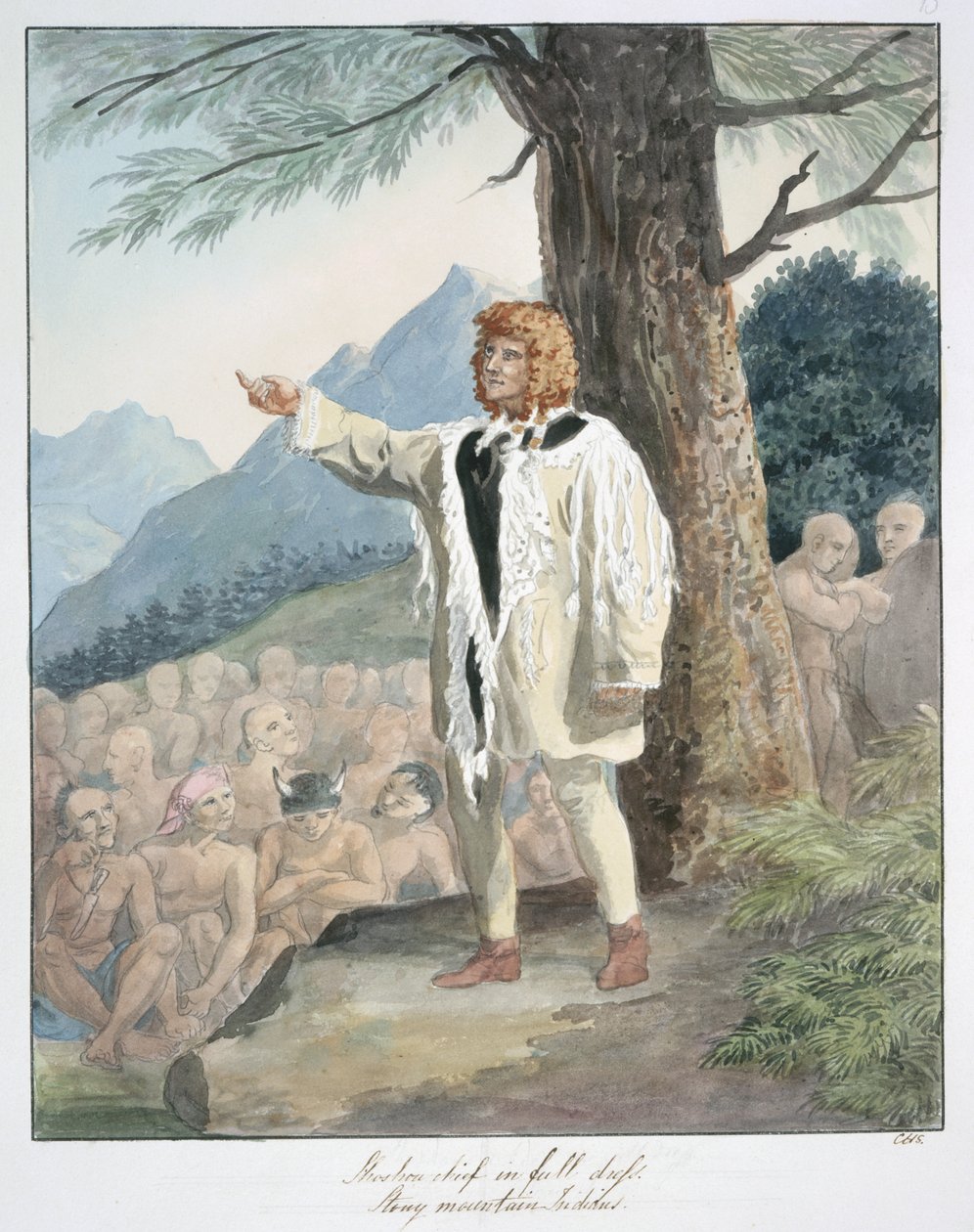 Tam elbiseli Shoshone Chief, Stony Mountain Indian, 1843-50 dolayları (suluboya) by Unknown artist
