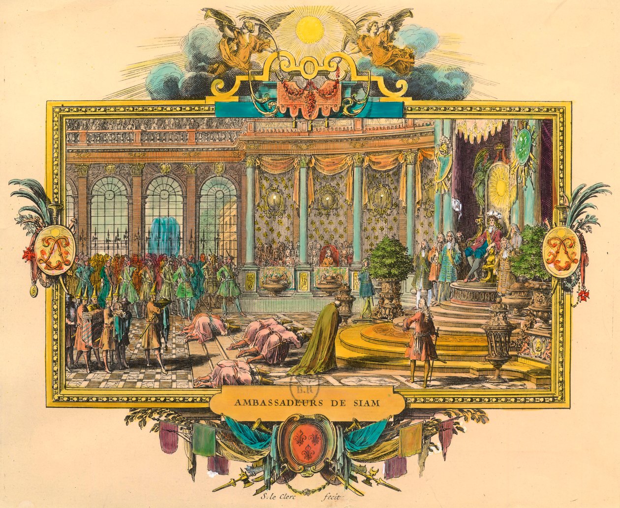1686 yılında Kral Louis XIV Mahkemesi'nde Siam Büyükelçileri. Gravür. Özel koleksiyon by Unknown artist