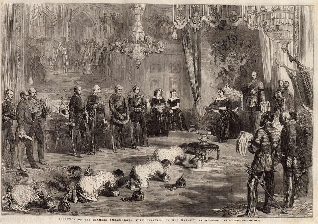 Siam büyükelçileri Windsor Şatosu ziyaretleri sırasında Kraliçe Victoria Iere (1819-1901) ve Prens Albert