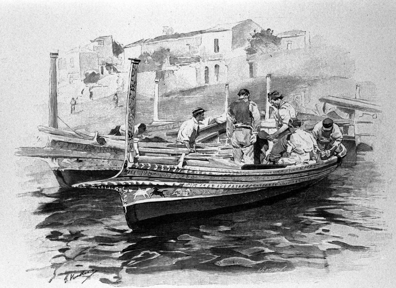 Lipari bölgesinden Sicilyalı balıkçılar. 19. yüzyıl gravürü. by Unknown artist