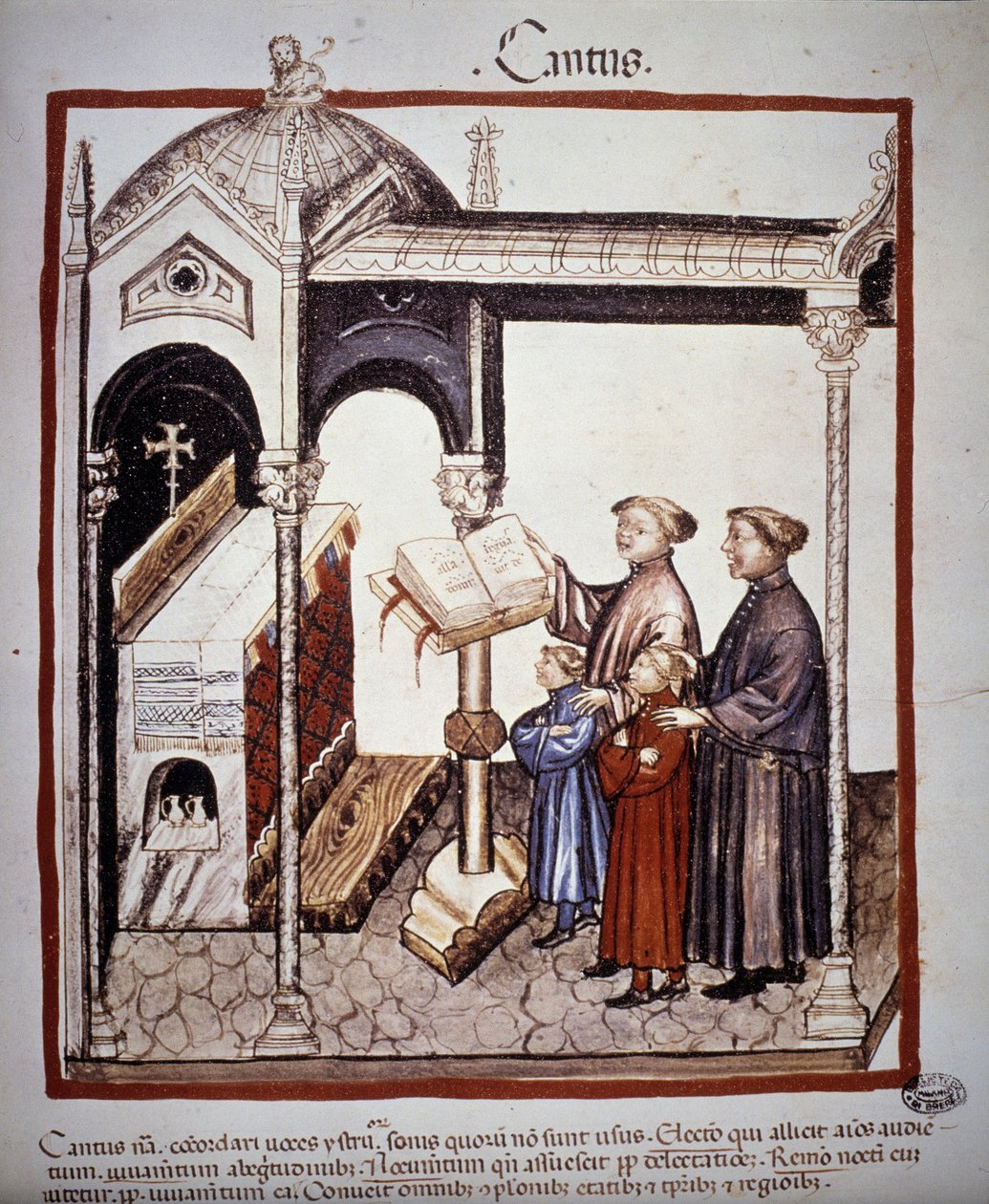 Şarkı söylemek (kilisede şarkı söyleyen bir aile) - 14. yüzyılın “” Tacuinum Sanitatis”””inde. BN, Viyana. by Unknown artist