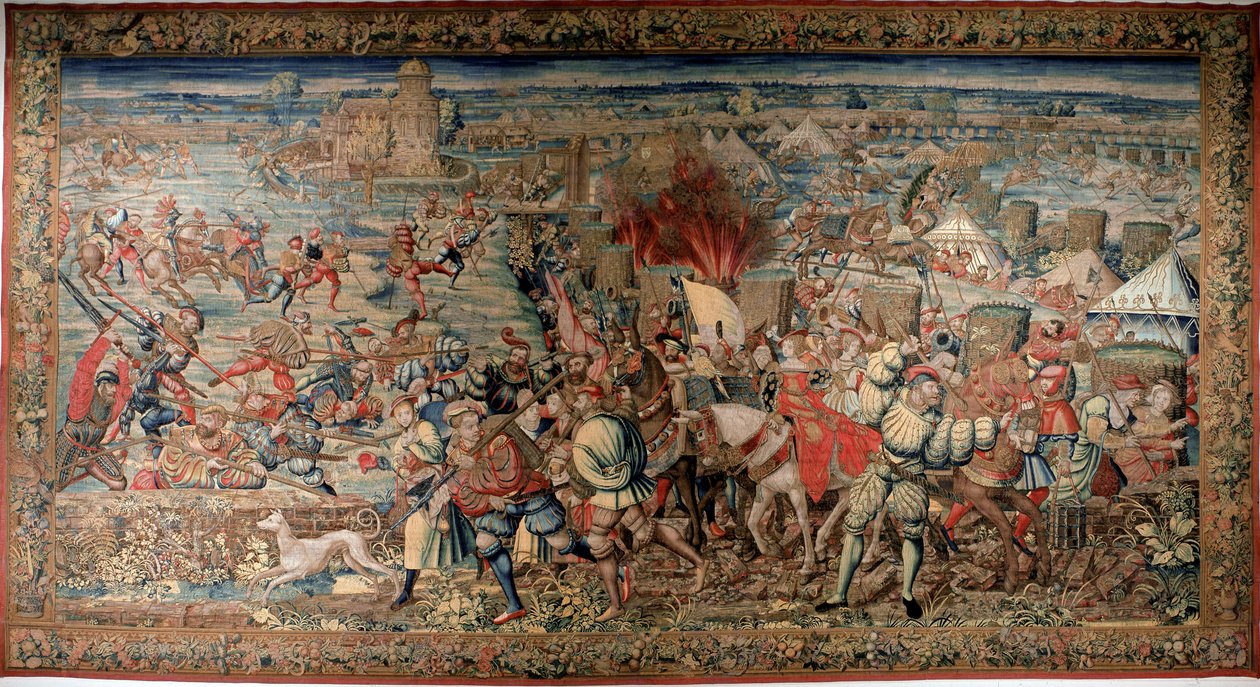 Altıncı İtalyan Savaşı (1521-1526): 24/02/1525'te I. Francois'in Charles V. Goblen'e karşı yenilgisini gören Pavia Savaşı'nın (Pavia) temsili. Napoli. Museo Nazionale di Capodimonte. by Unknown artist