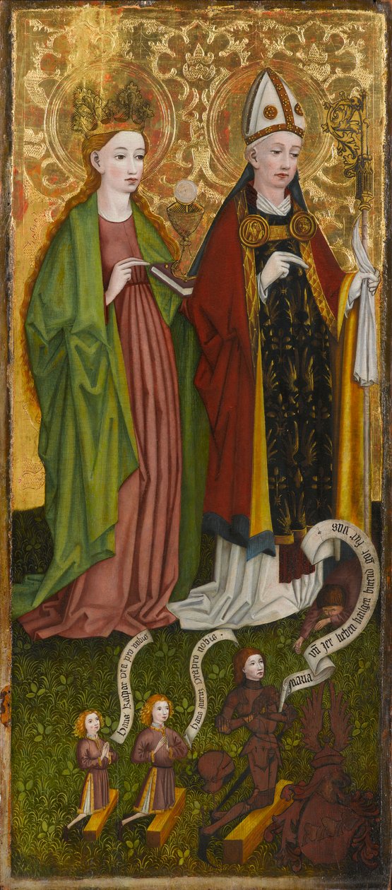 Caspar von Laubenberg ve Oğulları ile Aziz Barbara ve Aziz Valentine, yaklaşık 1450 (panelde tempera ve yağ) by Unknown artist