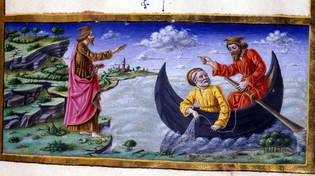 Aziz Peter: Tiberias Gölü'nde Balık Tutma. 15. yüzyılın minyatürü. Milano, Biblioteca Trivulziana. by Unknown artist