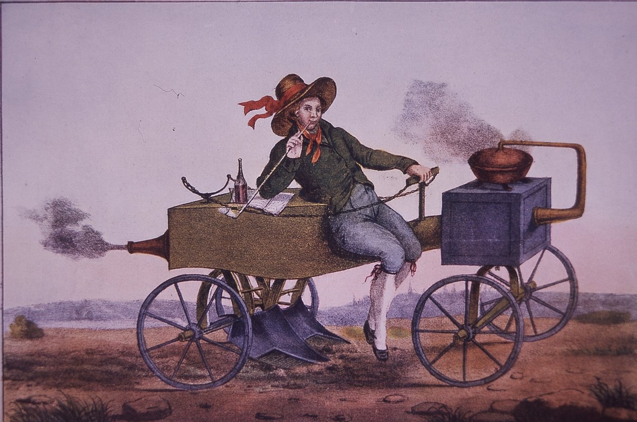 Buharlı pulluk, 19. yüzyılın başlarında (renkli taş) by Unknown artist