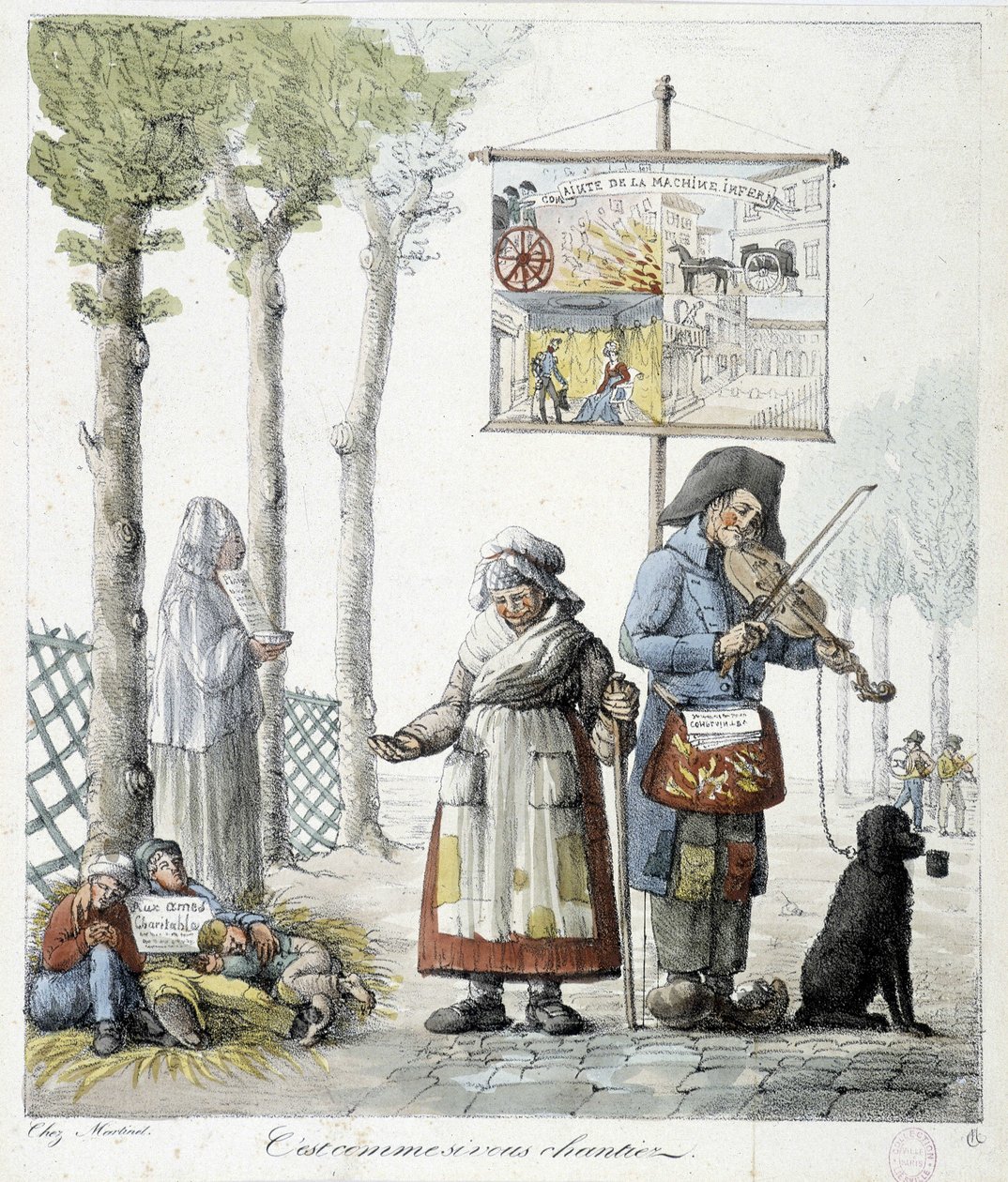 Sokak müzisyenleri, dilenen çocuklar - litografi by Unknown artist