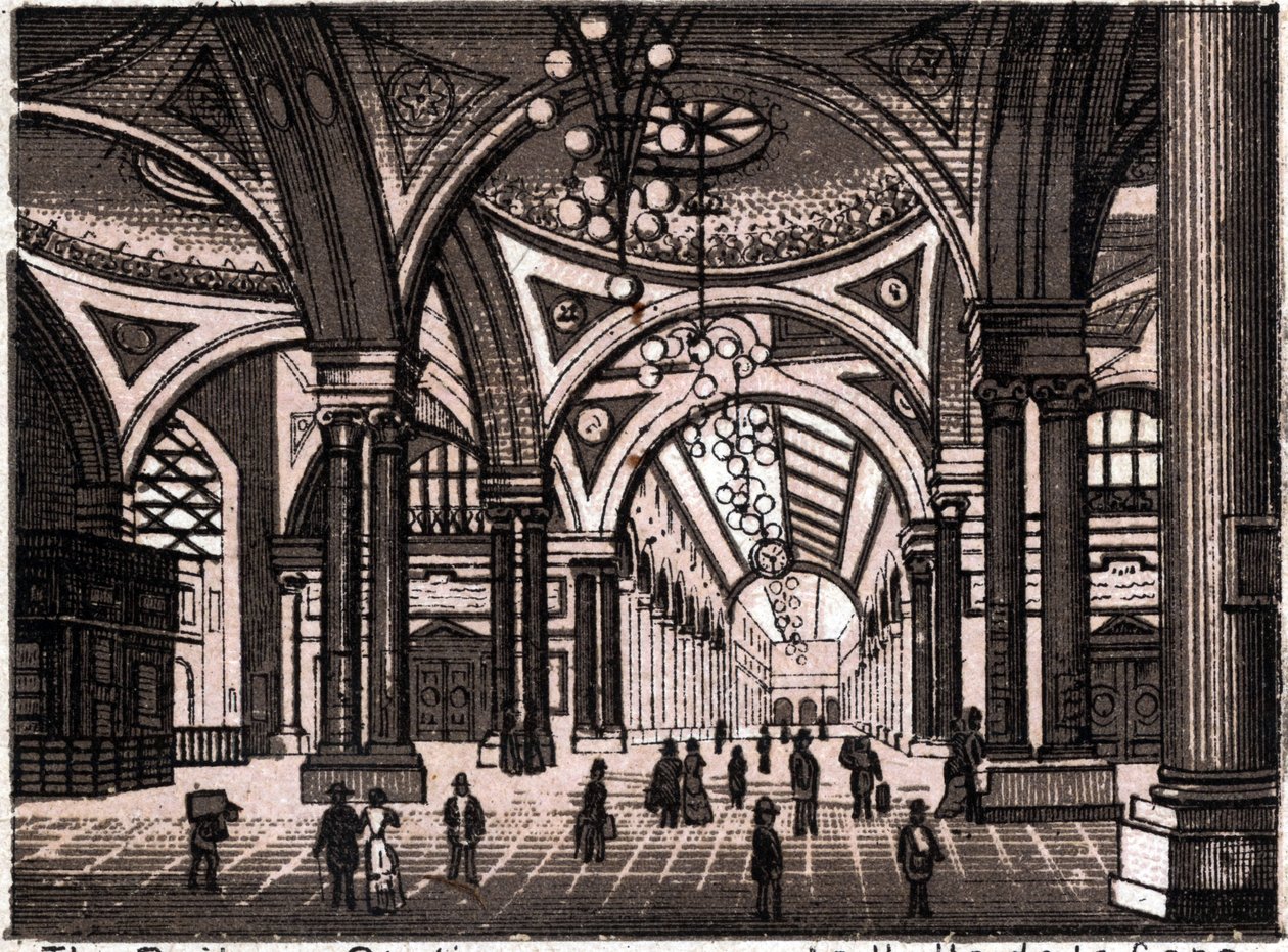Stuttgart, Almanya: tren istasyonu salonunun görünümü. “” Dünya 168 görüş gösteriyor”” Tarihsiz (19. yüzyılın sonu) by Unknown artist