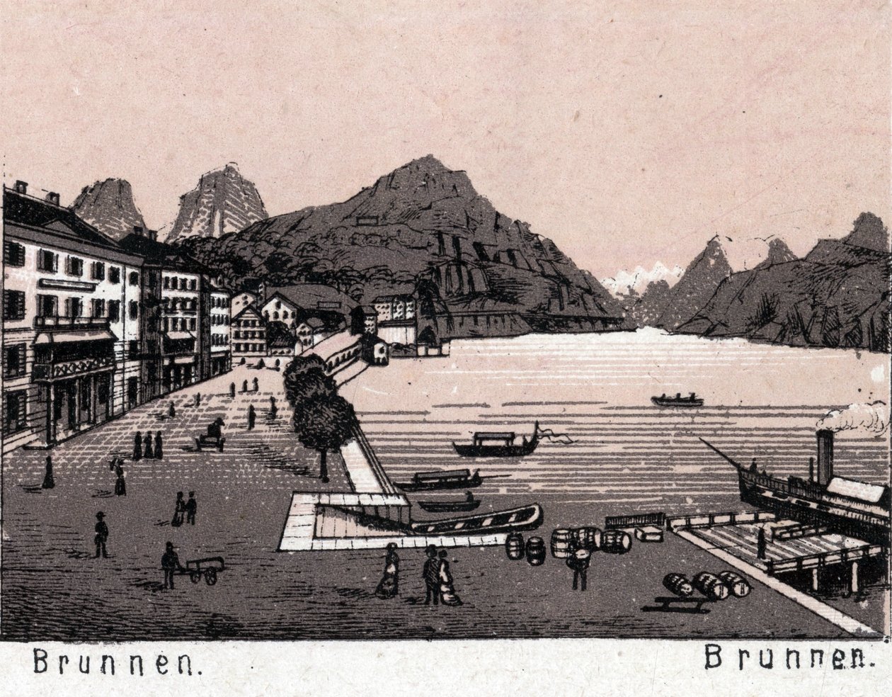 İsviçre: Brunnen şehrinin görünümü. “” Dünya 168 görüş gösteriyor”” Tarihsiz (19. yüzyılın sonları) by Unknown artist