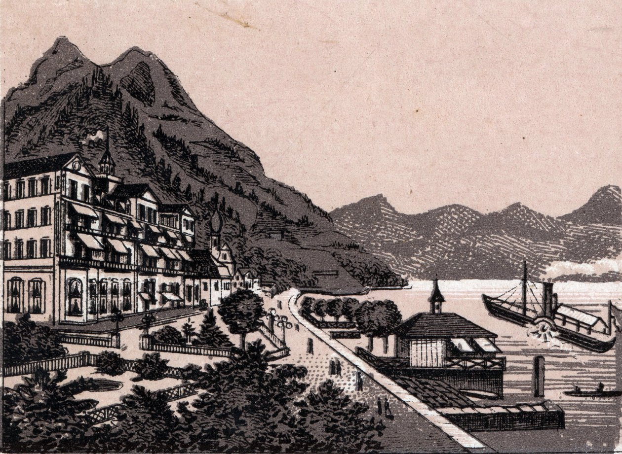İsviçre: Gersau şehrinin görünümü. “” Dünya 168 görüş gösteriyor”” Tarihsiz (19. yüzyılın sonu) by Unknown artist