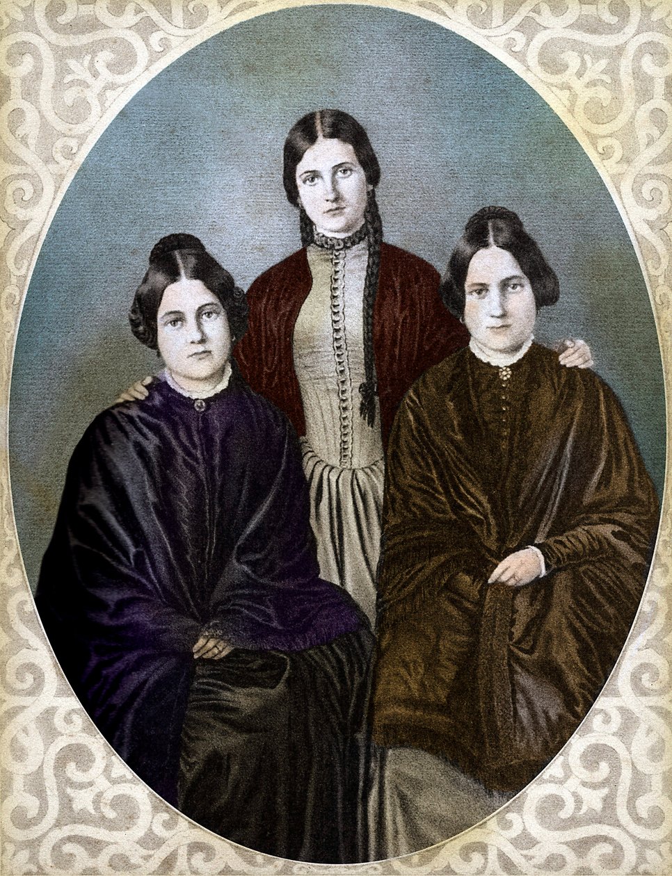 FOX KARDEŞLER Margaretta, Kate ve Leah öncü ruhçular (Fox Sisters: soldan sağa: Margaret veya Maggie (1837-1893), Kate (1828-1892) ve Leah (1814-1880), spiritüalizm ve spiritüalizmin öncüleri) by Unknown artist