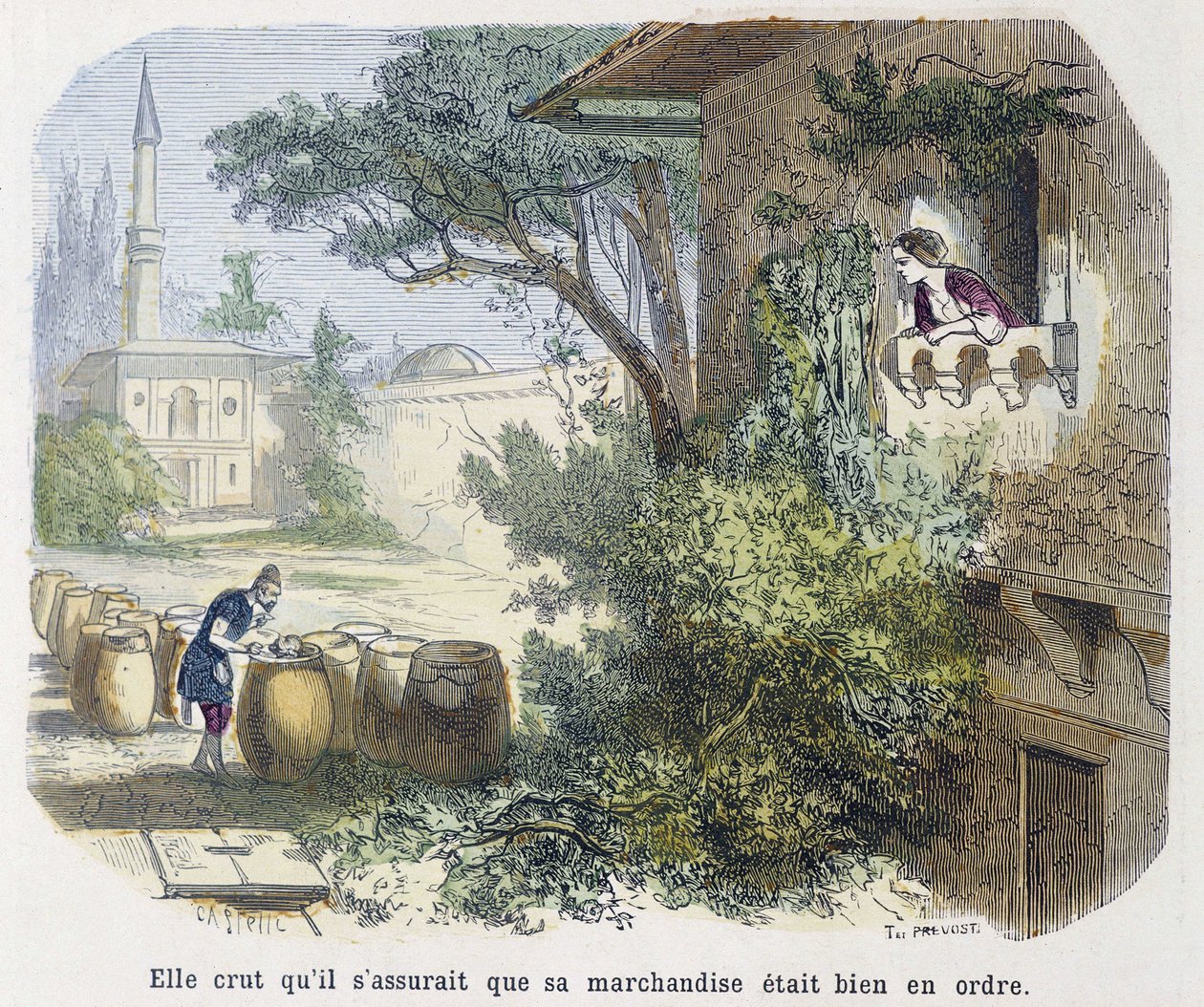 Masal: “” mallarının düzenli olduğundan emin olduğuna inanıyordu”” - “” Binbir Gece Masalları”, ed. Md Bondet tarafından anlatılan Emile Guérin, Paris, n.d. by Unknown artist